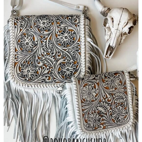 Boho Ranch Lexie Crossbody- White - Lasercut Fringe Crossbody Purse - Picture 2 of 2